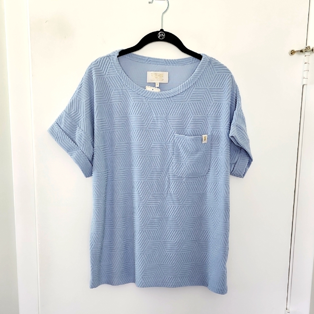 NWT Simply Southern Light Blue Textured Top Short Sleeve